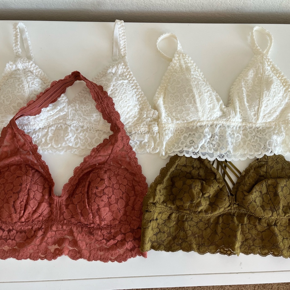 Aerie Aeropostale Lace Bralette Set of 4- Burgundy Cream White & Green